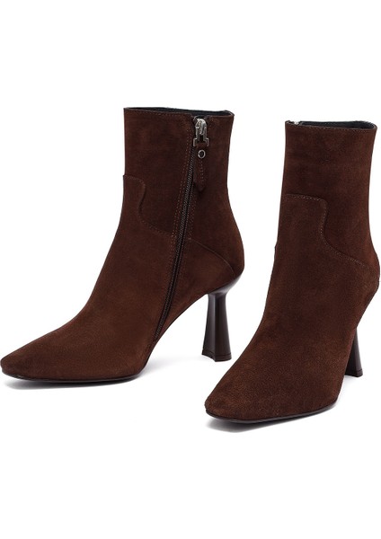 Kadın Kahverengi Fermuarlı Ince Topuklu Süet Deri Bot 25WFD133310 modelleri