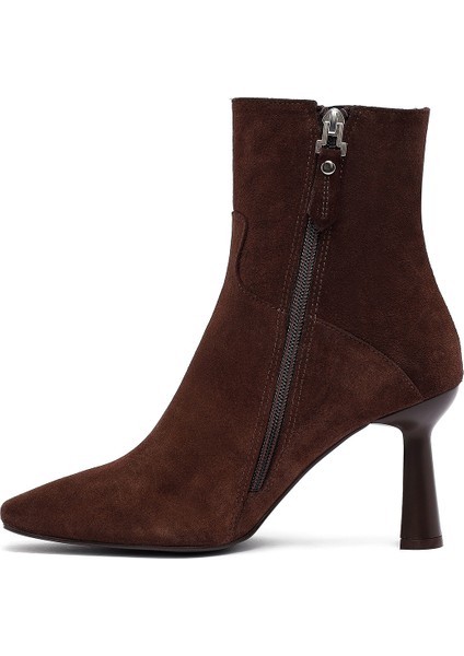Kadın Kahverengi Fermuarlı Ince Topuklu Süet Deri Bot 25WFD133310 fırsatları