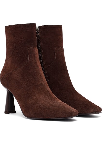 Kadın Kahverengi Fermuarlı Ince Topuklu Süet Deri Bot 25WFD133310 indirimleri