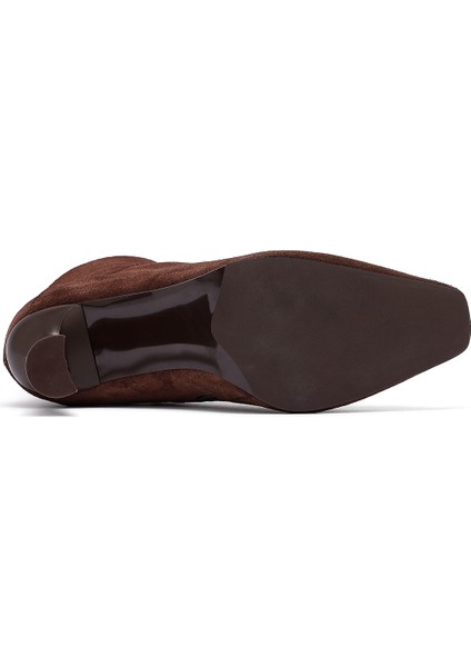 Kadın Kahverengi Fermuarlı Ince Topuklu Süet Deri Bot 25WFD133310