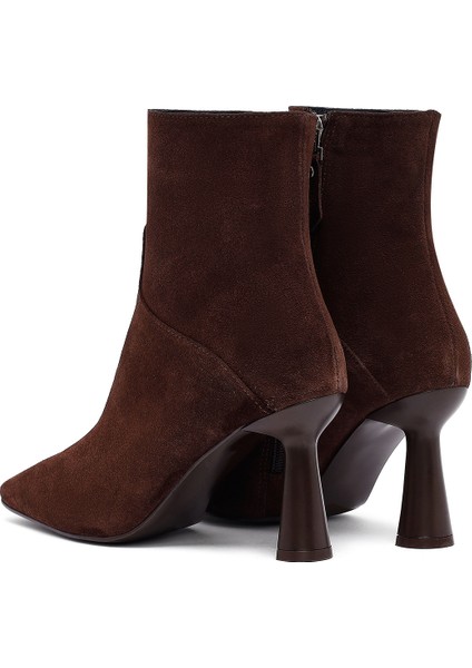 Kadın Kahverengi Fermuarlı Ince Topuklu Süet Deri Bot 25WFD133310