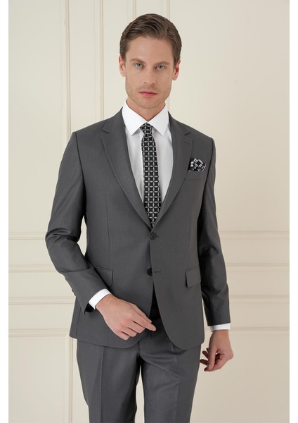 Slim Fit Çift Yırtmaç Mono Yaka Klasik Füme Takım Elbise Tk 912 fiyatları