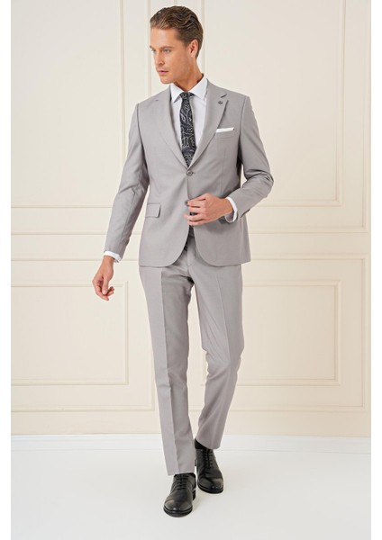 Slim Fit Jakarlı Çift Yırtmaç Klasik Gri Takım Elbise Tk 893 fiyatları