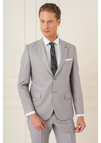 Slim Fit Jakarlı Çift Yırtmaç Klasik Gri Takım Elbise Tk 893 modelleri