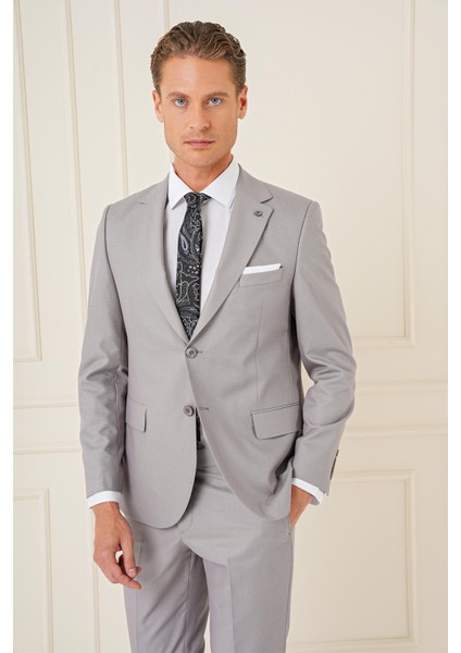 Slim Fit Jakarlı Çift Yırtmaç Klasik Gri Takım Elbise Tk 893 indirimleri