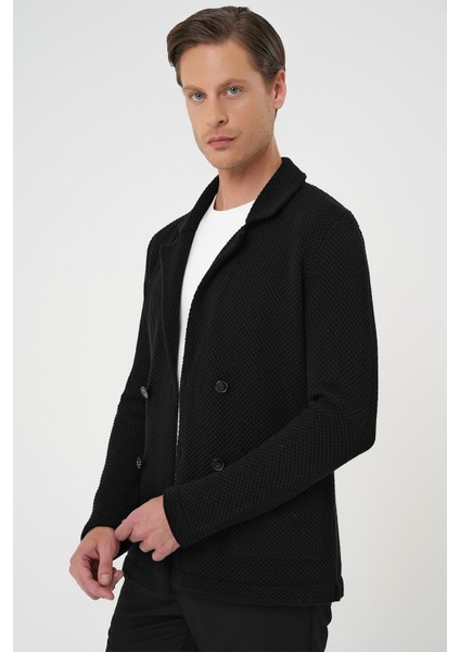Kruvaze İlikleme Torba Cep Siyah Örme Triko Ceket 01 fiyatları