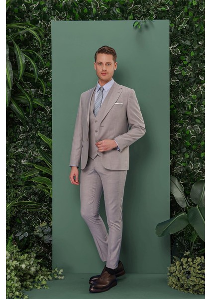 Tk 871 Slim Fit Gri Klasik Takım Elbise