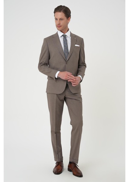 Slim Fit Çift Yırtmaç Dokulu Esnek Klasik Vizon Takım Elbise Tk 915 fiyatları