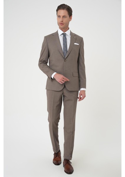 Slim Fit Çift Yırtmaç Dokulu Esnek Klasik Vizon Takım Elbise Tk 915 fırsatları