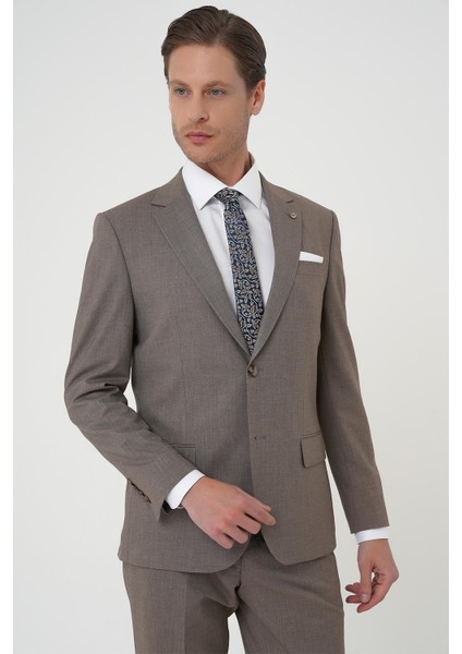 Slim Fit Çift Yırtmaç Dokulu Esnek Klasik Vizon Takım Elbise Tk 915 indirimleri