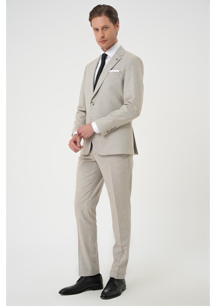 Slim Fit Çift Yırtmaç Dokulu Esnek Klasik Bej Takım Elbise Tk 915 fiyatları