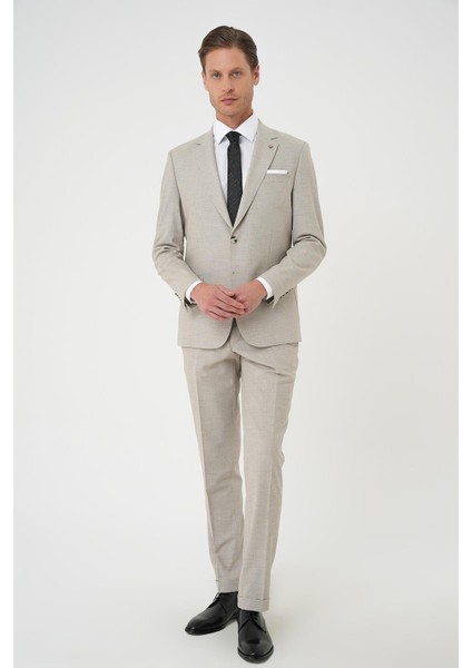 Slim Fit Çift Yırtmaç Dokulu Esnek Klasik Bej Takım Elbise Tk 915 fırsatları