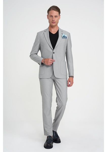 Slim Fit Torba Cep Esnek Pamuk Düz Gri Blazer Ceket C 712 fiyatları