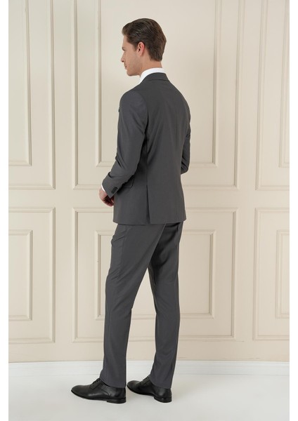 Slim Fit Çift Yırtmaç Mono Yaka Klasik Füme Takım Elbise Tk 912 fırsatları