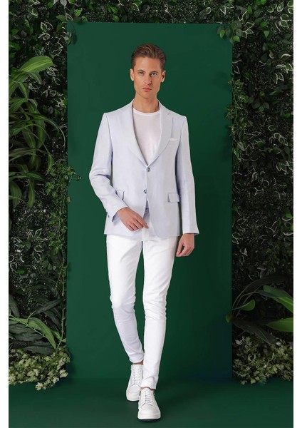 Comfort Fit Çift Yırtmaç %100 Keten Casual Mavi Ceket C 668 fırsatları