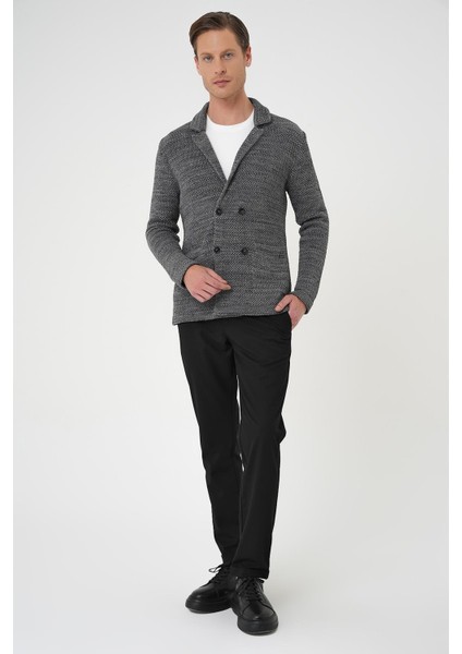 Kruvaze İlikleme Torba Cep Koyu Gri Örme Triko Ceket 01 fiyatları