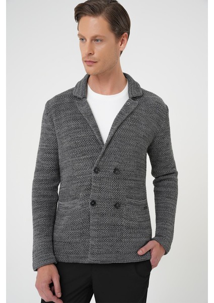 Kruvaze İlikleme Torba Cep Koyu Gri Örme Triko Ceket 01 modelleri