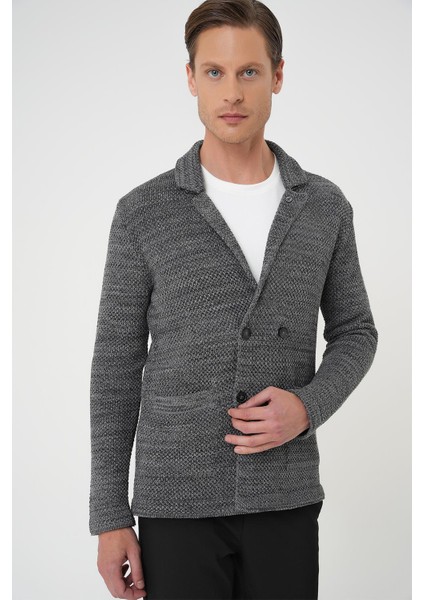 Kruvaze İlikleme Torba Cep Koyu Gri Örme Triko Ceket 01 fırsatları