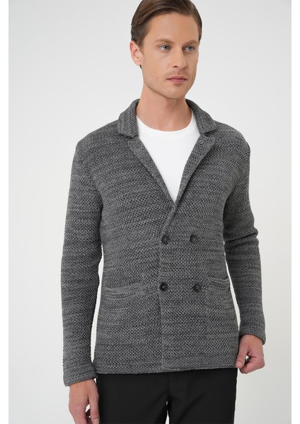 Kruvaze İlikleme Torba Cep Koyu Gri Örme Triko Ceket 01 indirimleri