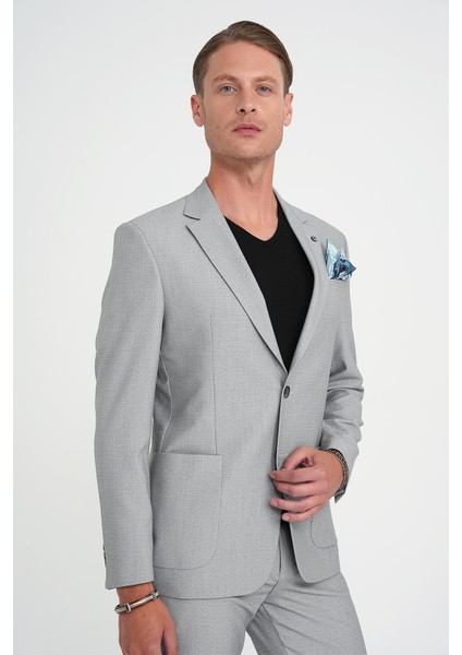 Slim Fit Torba Cep Esnek Pamuk Düz Gri Blazer Ceket C 712 fırsatları