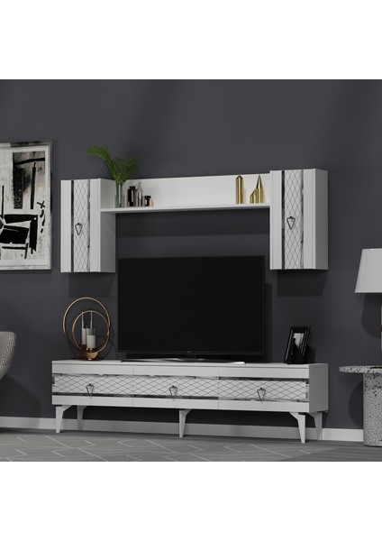 Ipekct 180 cm Tv Ünitesi Takımı Beyaz-Gümüş