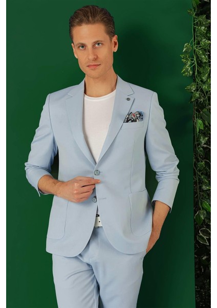 Comfort Fit Torba Cep Esnek Pamuk Casual Mavi Ceket C 664