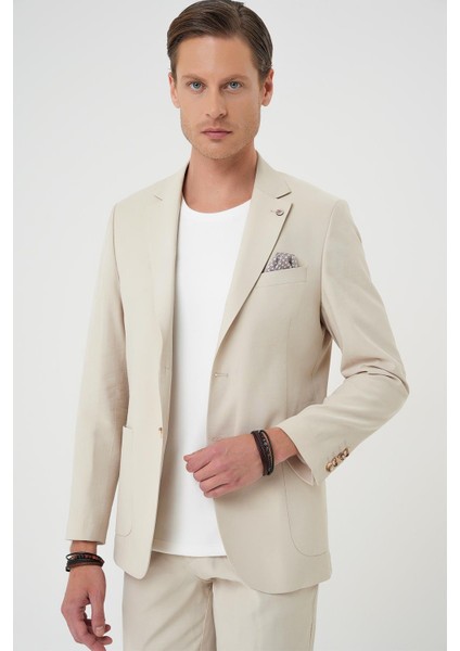 Slim Fit Torba Cep Spandex Karışımlı Casual Krem Ceket C 714 modelleri