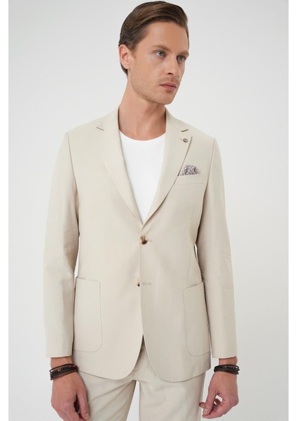 Slim Fit Torba Cep Spandex Karışımlı Casual Krem Ceket C 714 indirimleri
