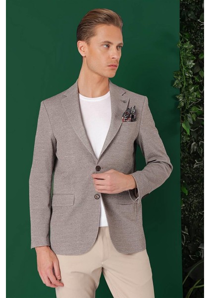 Comfort Fit Kırçıllı Dokuma Pamuklu Casual Vizon Ceket C 665 modelleri