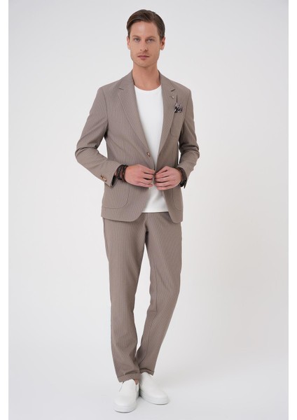 Comfort Fit Mono Yaka Çift Yırtmaç Torba Cep Gofre Kumaş Casual Vizon Ceket C 703 fiyatları