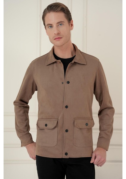 Comfort Fit Mono Yaka Kapaklı Cep Casual Vizon Ceket C 699