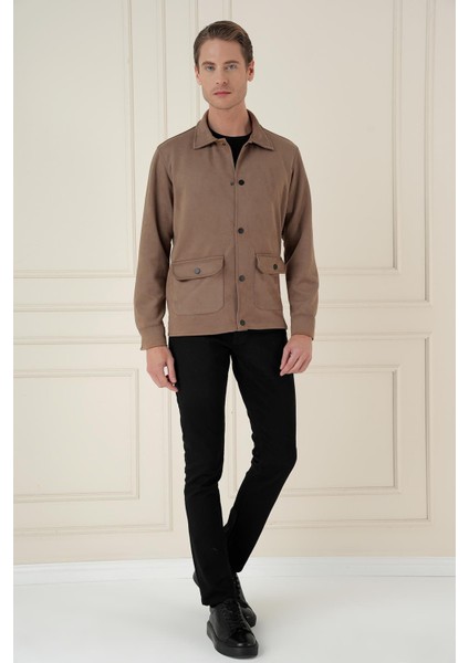 Comfort Fit Mono Yaka Kapaklı Cep Casual Vizon Ceket C 699 modelleri