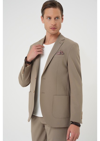 Comfort Fit Mono Yaka Torba Cep Casual Bej Ceket C 707 modelleri
