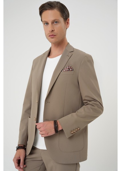 Comfort Fit Mono Yaka Torba Cep Casual Bej Ceket C 707 fırsatları