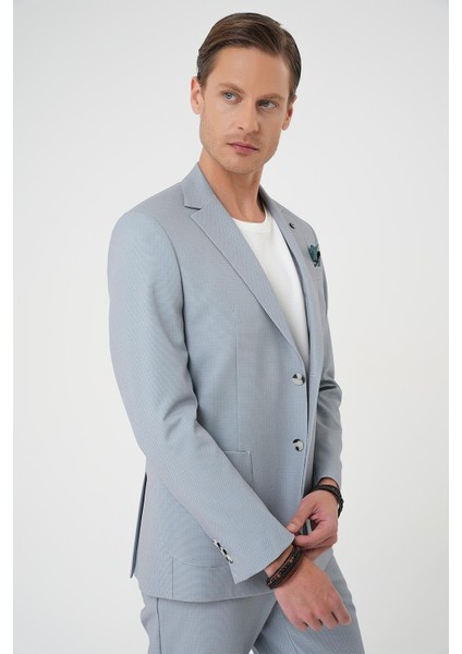 Comfort Fit Mono Yaka Çift Yırtmaç Torba Cep Kendinden Desenli Casual Gri Ceket C 705 modelleri