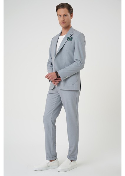 Comfort Fit Mono Yaka Çift Yırtmaç Torba Cep Kendinden Desenli Casual Gri Ceket C 705 fırsatları