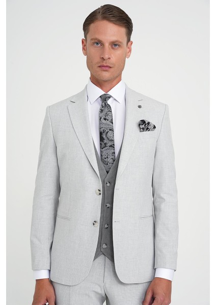 Slim Fit Fleto Cep Pötikare Desenli Yelekli Gri Takım Elbise Tk 922 indirimleri