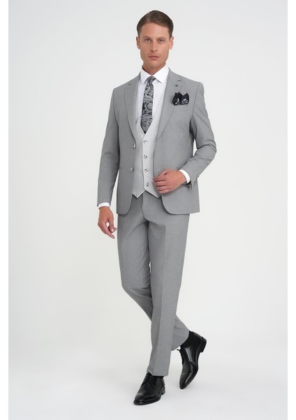 Slim Fit Fleto Cep Pötikare Desenli Yelekli Siyah Takım Elbise Tk 922 fiyatları