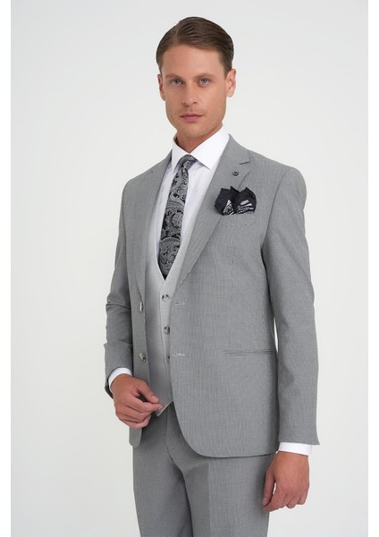 Slim Fit Fleto Cep Pötikare Desenli Yelekli Siyah Takım Elbise Tk 922 fırsatları