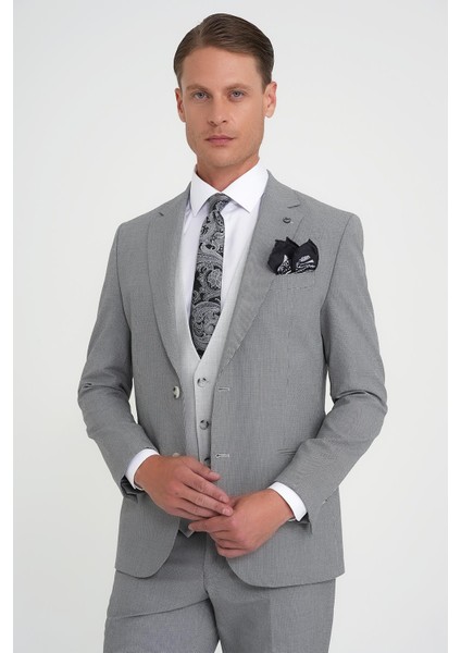 Slim Fit Fleto Cep Pötikare Desenli Yelekli Siyah Takım Elbise Tk 922 indirimleri