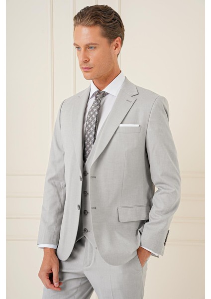 Slim Fit Dokulu Çift Yırtmaç Yelekli Klasik Gri Takım Elbise Tk 898 indirimleri