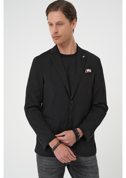 Regular Kalıp Mono Yaka Torba Cep Casual Siyah Ceket C 709