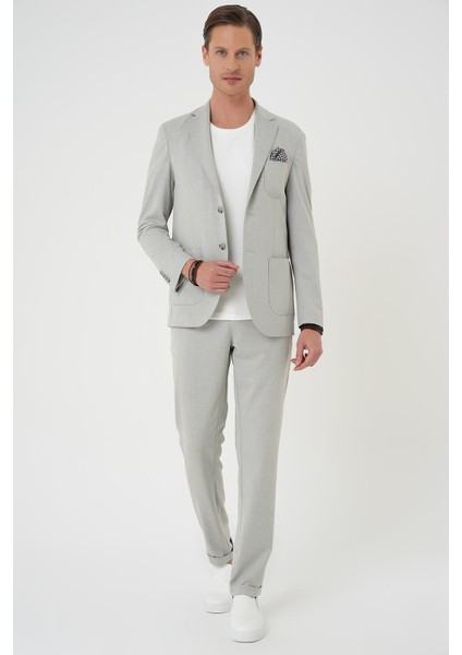 Comfort Fit Mono Yaka Çift Yırtmaç Torba Cep Kendinden Desenli Casual Gri Ceket C 706 fiyatları