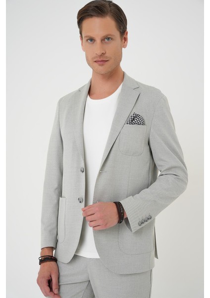 Comfort Fit Mono Yaka Çift Yırtmaç Torba Cep Kendinden Desenli Casual Gri Ceket C 706 modelleri