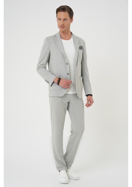 Comfort Fit Mono Yaka Çift Yırtmaç Torba Cep Kendinden Desenli Casual Gri Ceket C 706 fırsatları