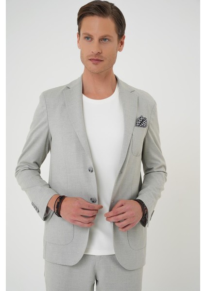 Comfort Fit Mono Yaka Çift Yırtmaç Torba Cep Kendinden Desenli Casual Gri Ceket C 706 indirimleri