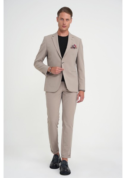 Slim Fit Mono Yaka Fleto Cepli Çift Yırtmaçlı Casual Vizon Ceket C 710 fiyatları
