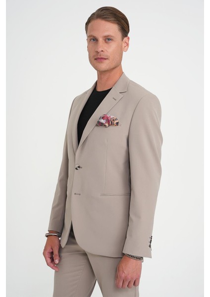 Slim Fit Mono Yaka Fleto Cepli Çift Yırtmaçlı Casual Vizon Ceket C 710 fırsatları