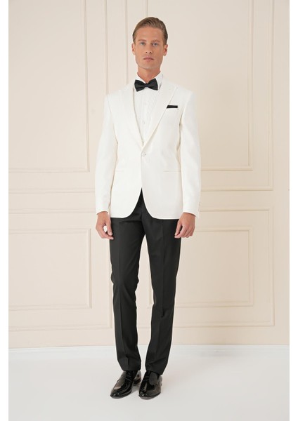 Black 035 Slim Fit Saten Yaka Çift Yırtmaçlı Tek Düğmeli Krem Damatlık Smokin Ceket fiyatları