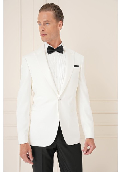 Black 035 Slim Fit Saten Yaka Çift Yırtmaçlı Tek Düğmeli Krem Damatlık Smokin Ceket indirimleri